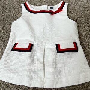 Janie and Jack White Cotton Sleeveless Peplum with Red & Navy Trim Size 2